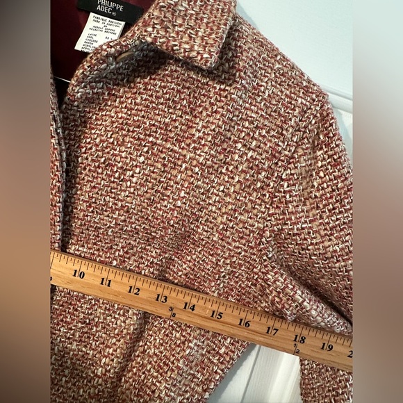 PHILIPPE ADEC 4 38 Vntg Y2K 90’s Wool Blend Tweed Jacket Wine Blazer Ribbon Belt - Picture 9 of 14